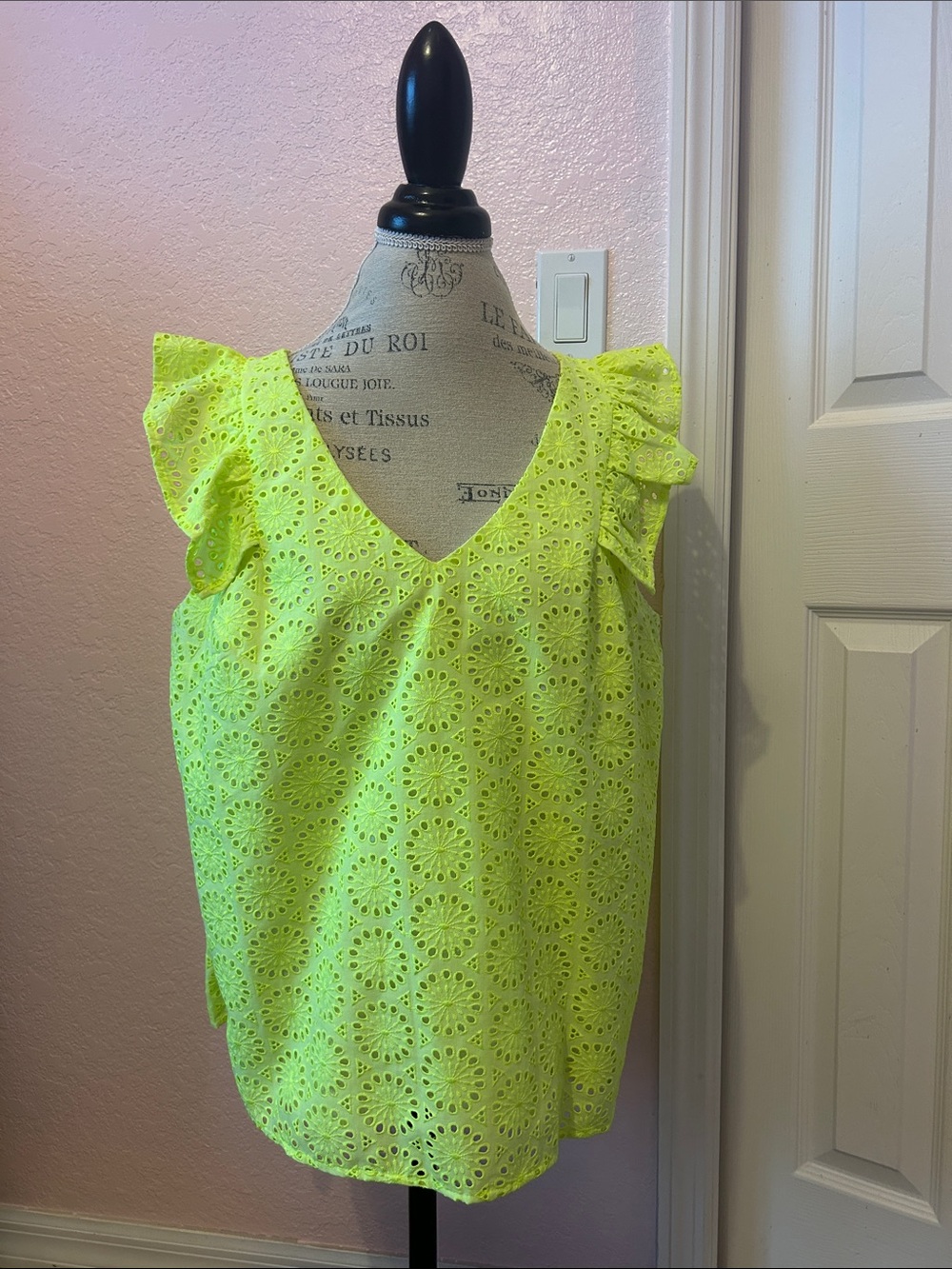 Lilly Pulitzer Neon Yellow Eyelet Ruffle Tank